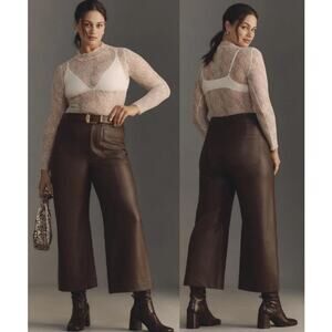 Maeve by Anthropologie The Colette Wide-Leg Faux Leather Pants Chocolate Size 33